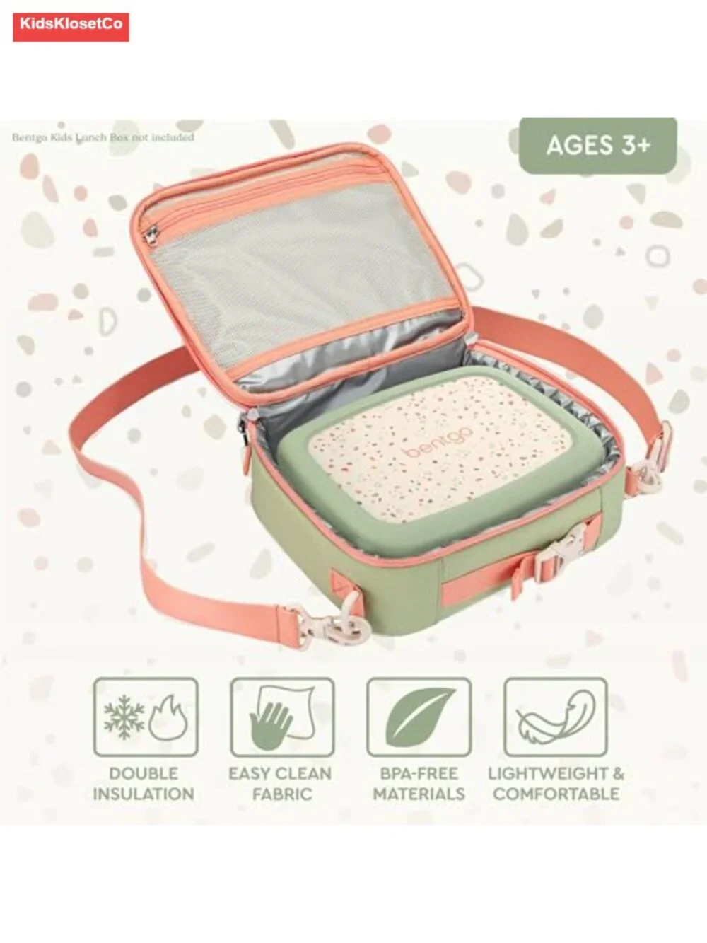Kids Insulated Lunch Bag with Adjustable Strap, Water-Resistant, 2 Compartments